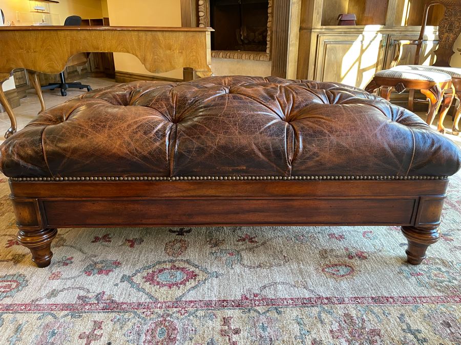 Tufted Leather Ottoman With Two Drawers 52W X 36D X 21H [Photo 9]