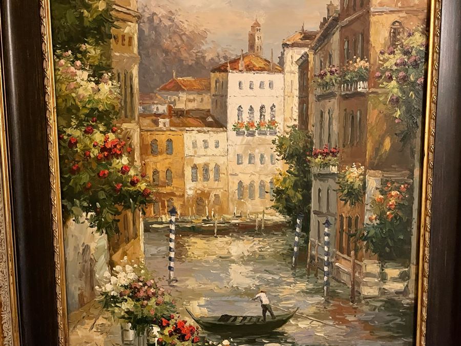 Beautifully Framed Venetian Canal Scene Painting On Canvas 2' X 3' [Photo 5]