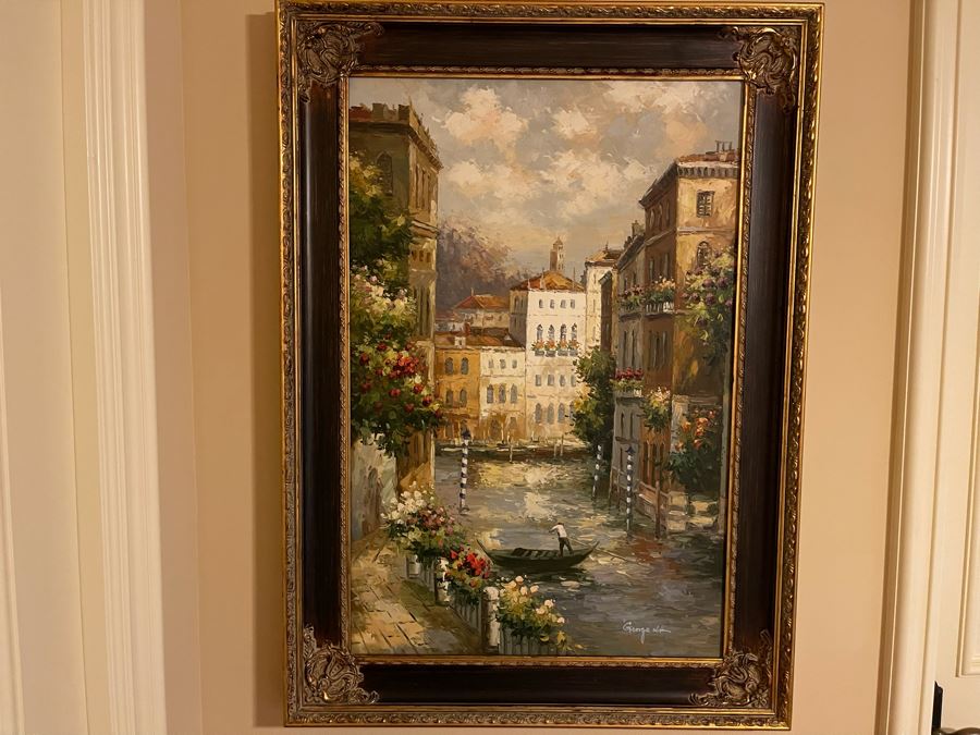Beautifully Framed Venetian Canal Scene Painting On Canvas 2' X 3' [Photo 2]