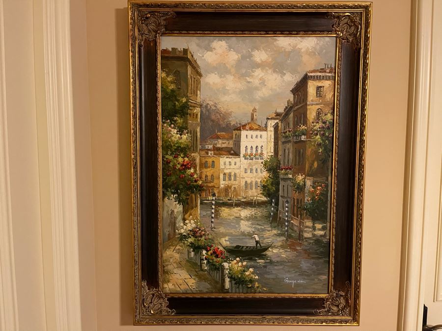 Beautifully Framed Venetian Canal Scene Painting On Canvas 2' X 3' [Photo 1]