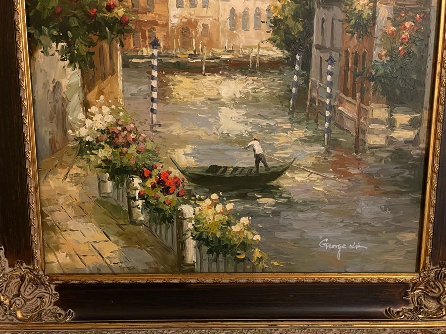 Beautifully Framed Venetian Canal Scene Painting On Canvas 2' X 3' [Photo 4]