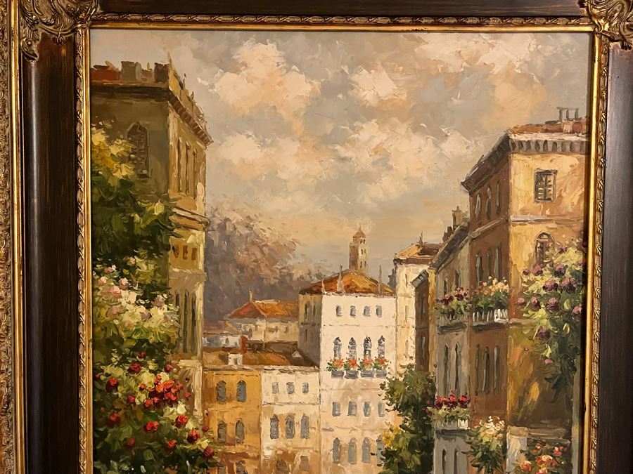 Beautifully Framed Venetian Canal Scene Painting On Canvas 2' X 3' [Photo 6]