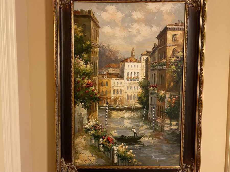 Beautifully Framed Venetian Canal Scene Painting On Canvas 2' X 3' [Photo 3]