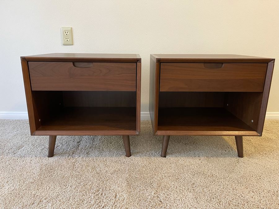 Pair Of Contemporary Mid-Century Modern Style Nightstands 20W X 16.5D X 19.5H [Photo 1]