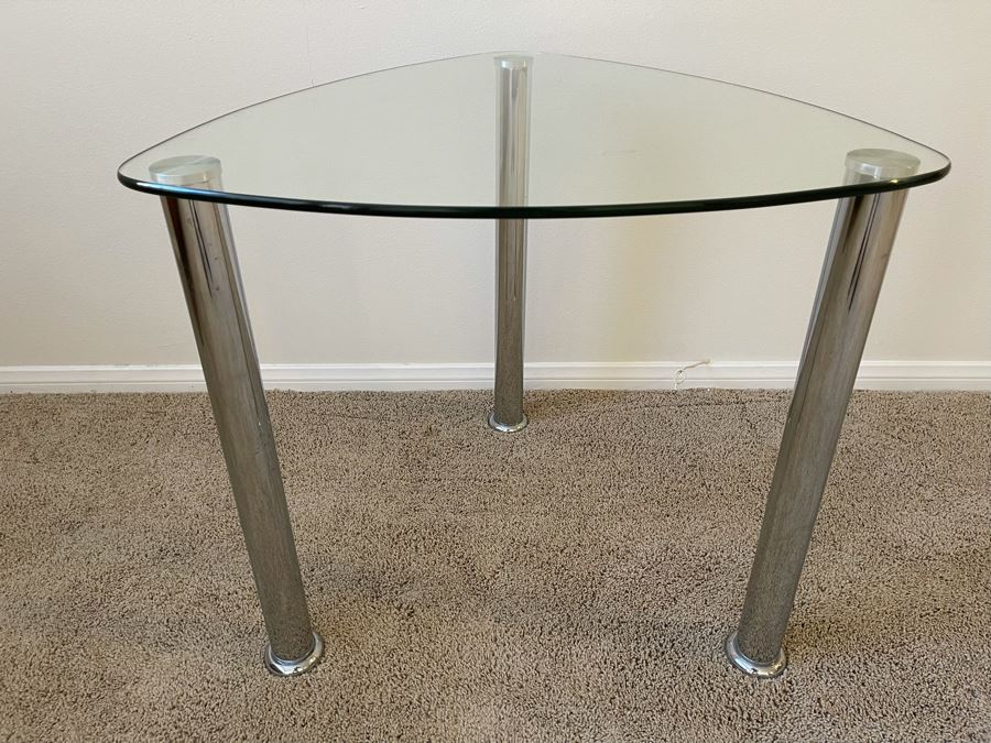 Contemporary Glass And Chrome Side Table 26W X 25.5D X 24H [Photo 2]