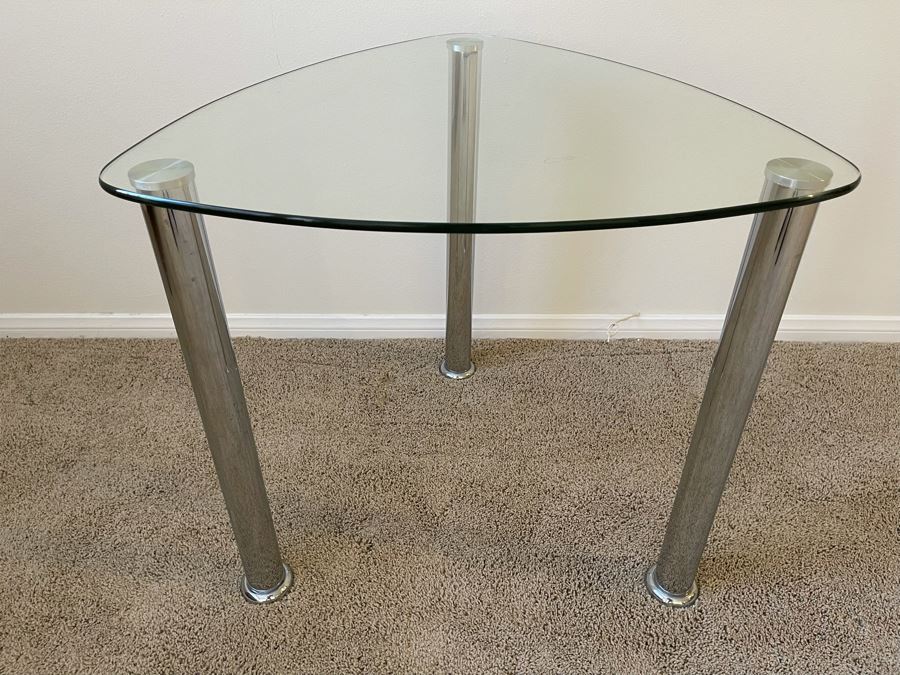 Contemporary Glass And Chrome Side Table 26W X 25.5D X 24H