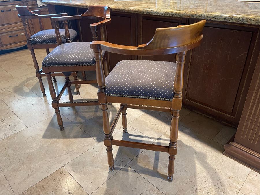 Set Of Three Wooden Barstools 24W Seat Cushion Is 24H [Photo 5]