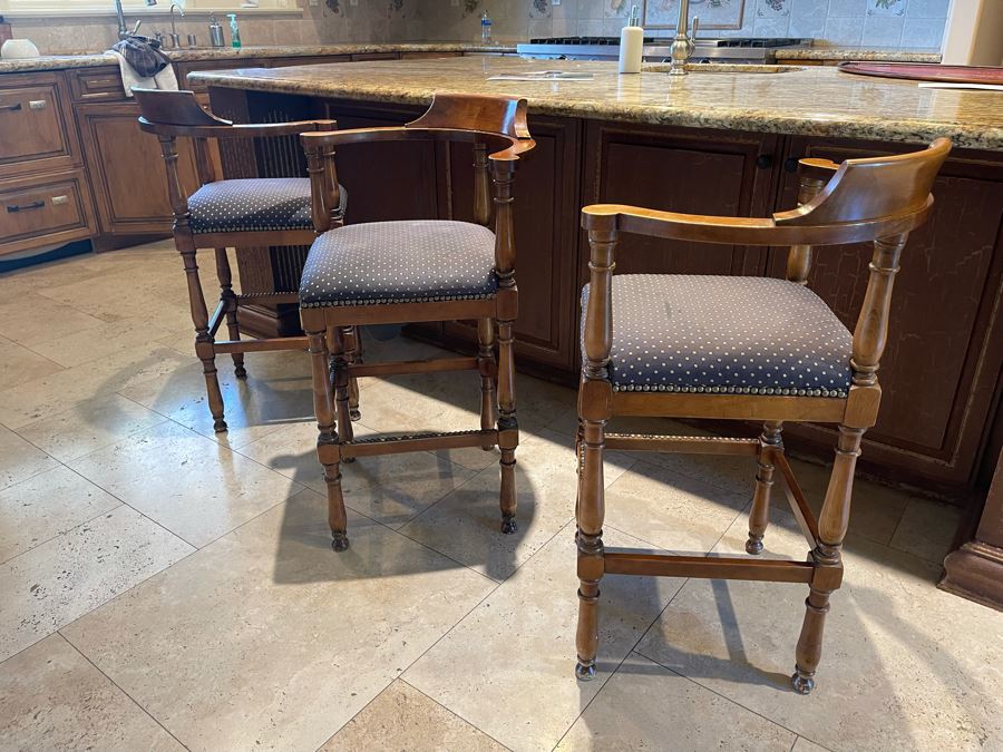 Set Of Three Wooden Barstools 24W Seat Cushion Is 24H [Photo 4]