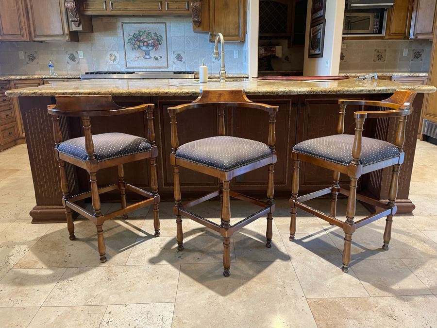 Set Of Three Wooden Barstools 24W Seat Cushion Is 24H [Photo 3]