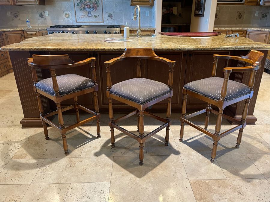 Set Of Three Wooden Barstools 24W Seat Cushion Is 24H