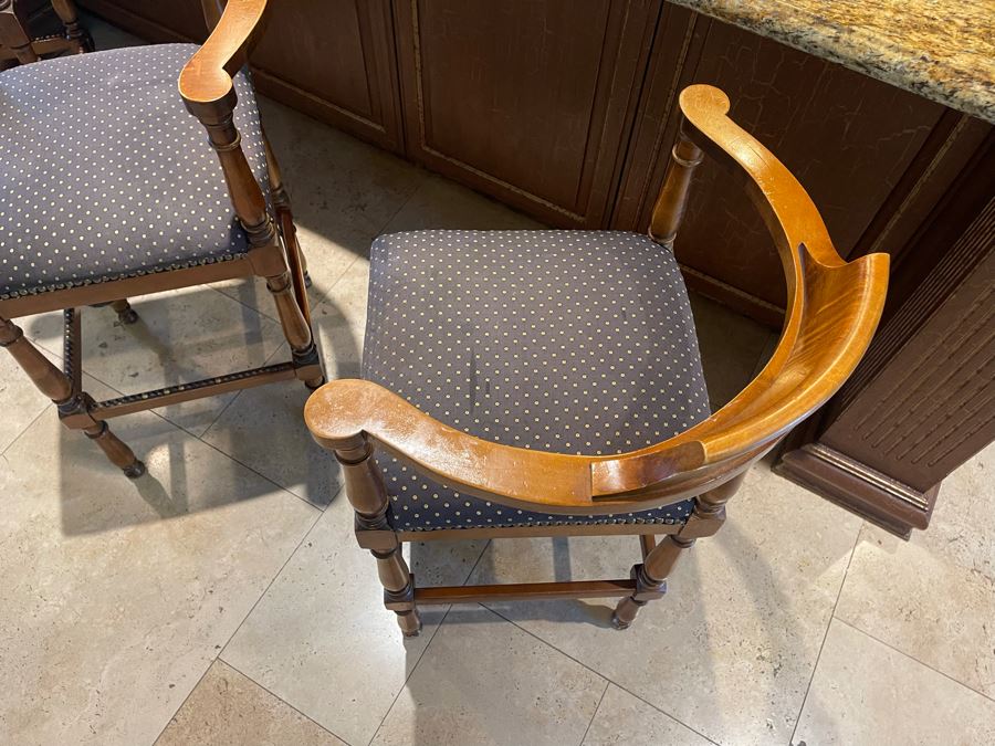 Set Of Three Wooden Barstools 24W Seat Cushion Is 24H [Photo 6]