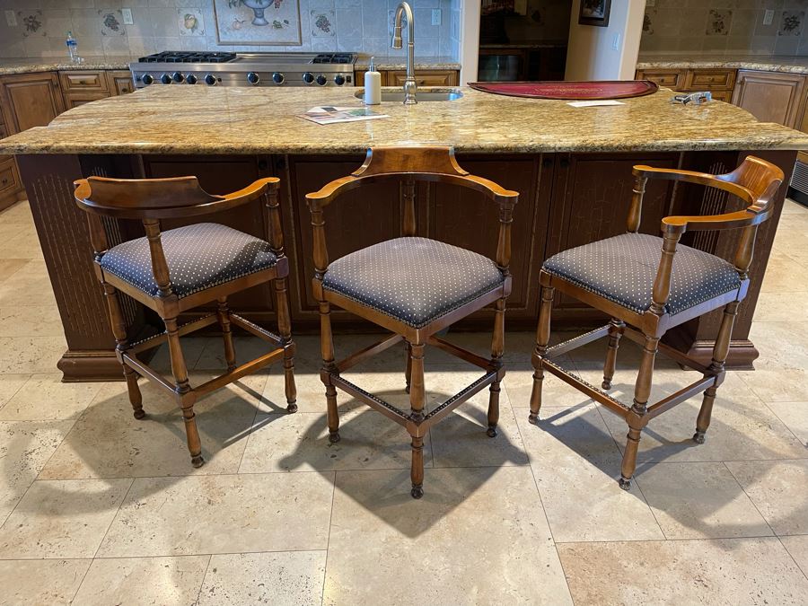 Set Of Three Wooden Barstools 24W Seat Cushion Is 24H [Photo 2]