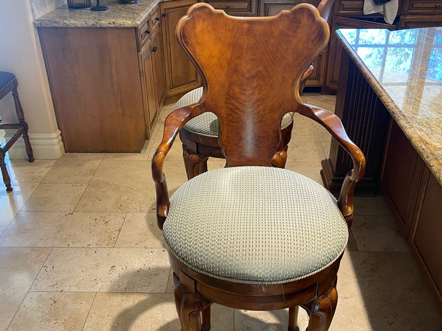 Set Of Three Century Furniture Wooden Hoof Feet Barstools Seat Cushion Is 29H [Photo 6]