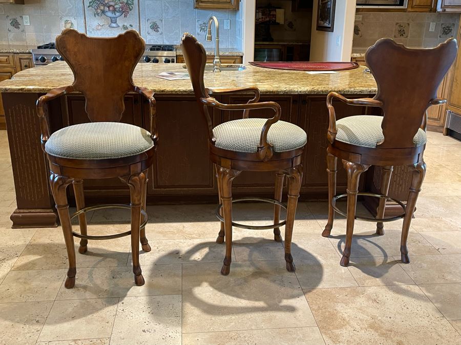 Set Of Three Century Furniture Wooden Hoof Feet Barstools Seat Cushion Is 29H [Photo 5]