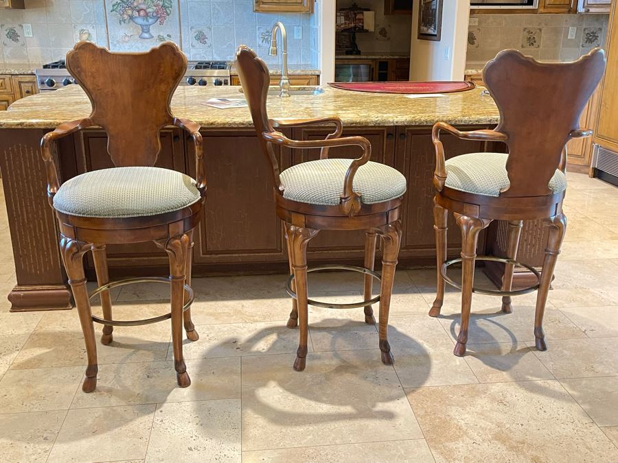 Set Of Three Century Furniture Wooden Hoof Feet Barstools Seat Cushion Is 29H [Photo 1]