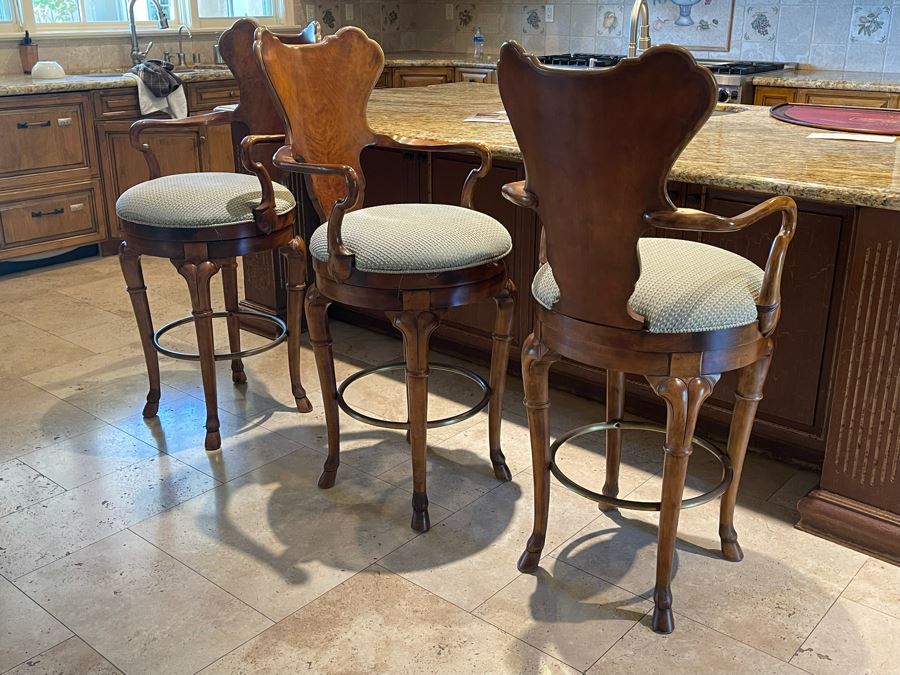 Set Of Three Century Furniture Wooden Hoof Feet Barstools Seat Cushion Is 29H [Photo 3]