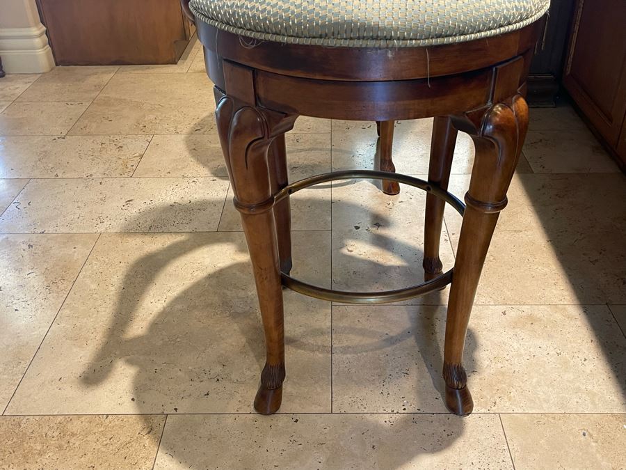 Set Of Three Century Furniture Wooden Hoof Feet Barstools Seat Cushion Is 29H [Photo 7]