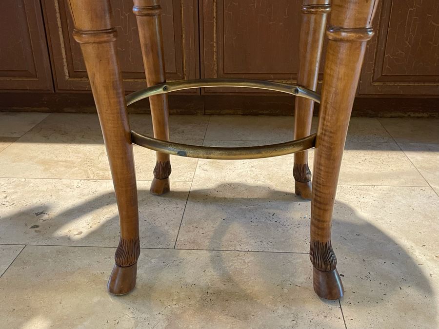 Set Of Three Century Furniture Wooden Hoof Feet Barstools Seat Cushion Is 29H [Photo 9]