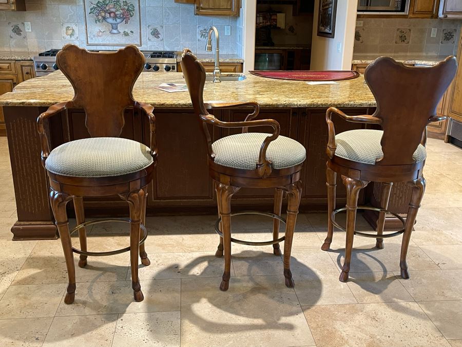 Set Of Three Century Furniture Wooden Hoof Feet Barstools Seat Cushion Is 29H [Photo 4]