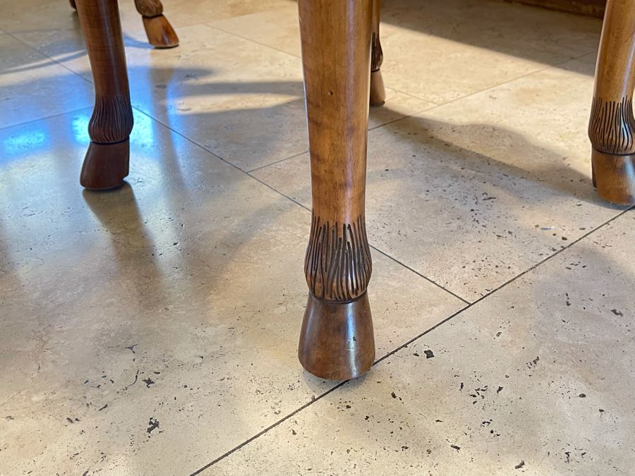 Set Of Three Century Furniture Wooden Hoof Feet Barstools Seat Cushion Is 29H [Photo 8]