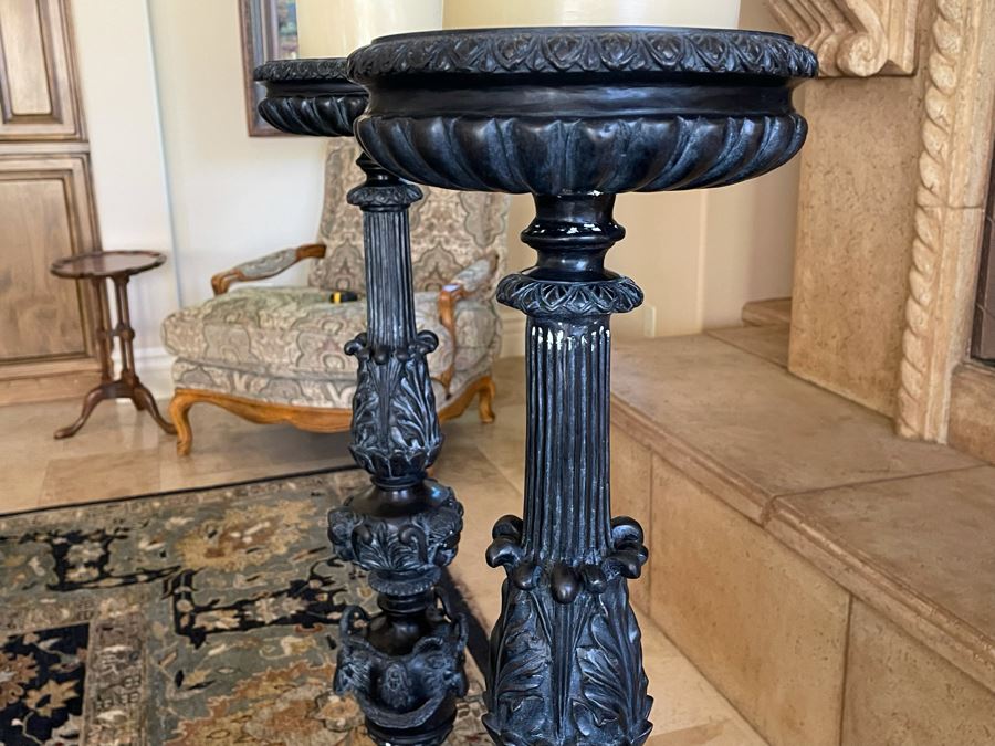 Large Pair Of Maitland-Smith Metal Ram's Head Candlesticks 42H [Photo 11]