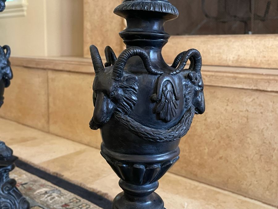 Large Pair Of Maitland-Smith Metal Ram's Head Candlesticks 42H [Photo 9]