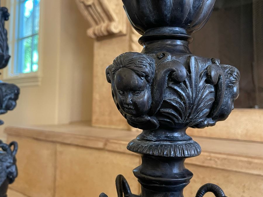 Large Pair Of Maitland-Smith Metal Ram's Head Candlesticks 42H [Photo 6]