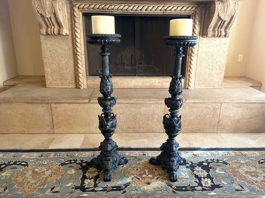 Large Pair Of Maitland-Smith Metal Ram's Head Candlesticks 42H [Photo 3]