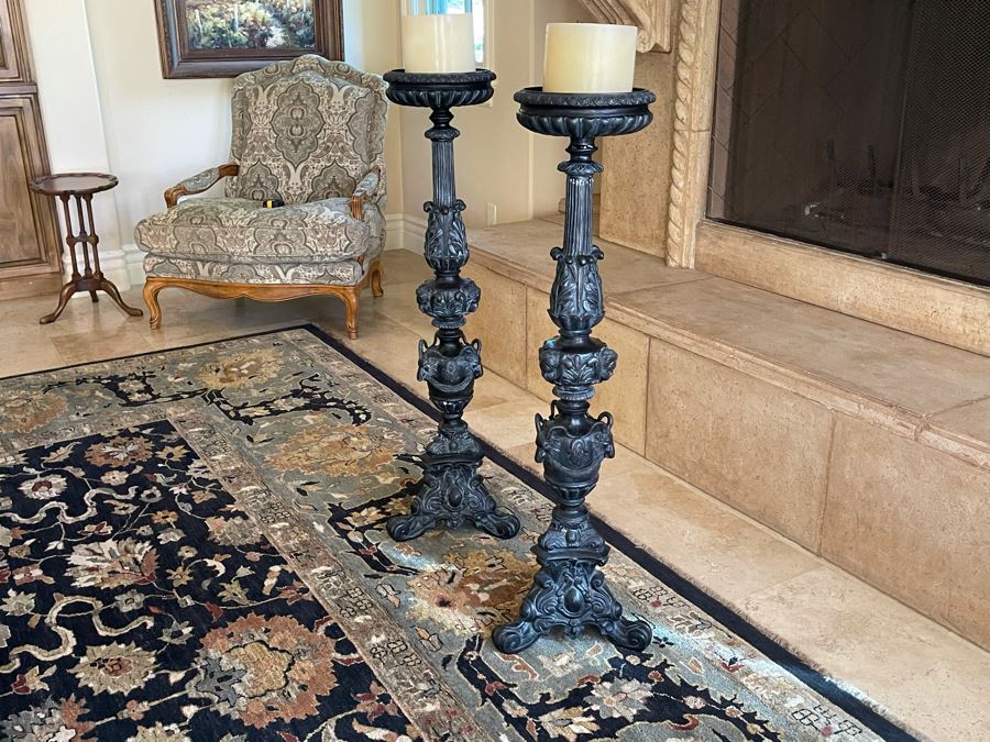 Large Pair Of Maitland-Smith Metal Ram's Head Candlesticks 42H [Photo 5]