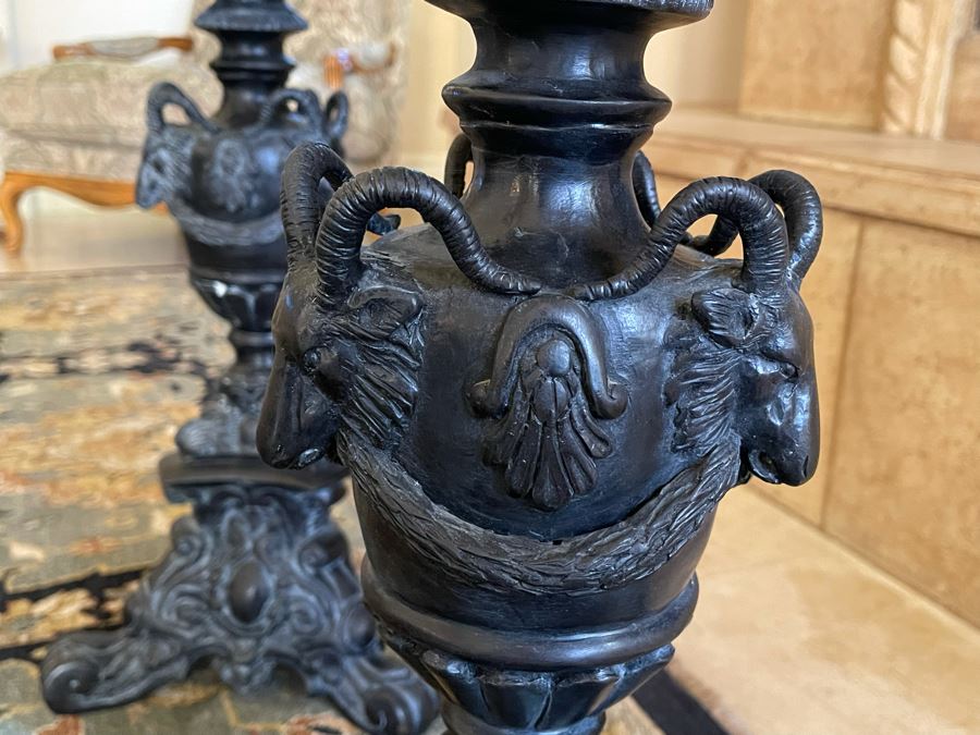 Large Pair Of Maitland-Smith Metal Ram's Head Candlesticks 42H [Photo 8]