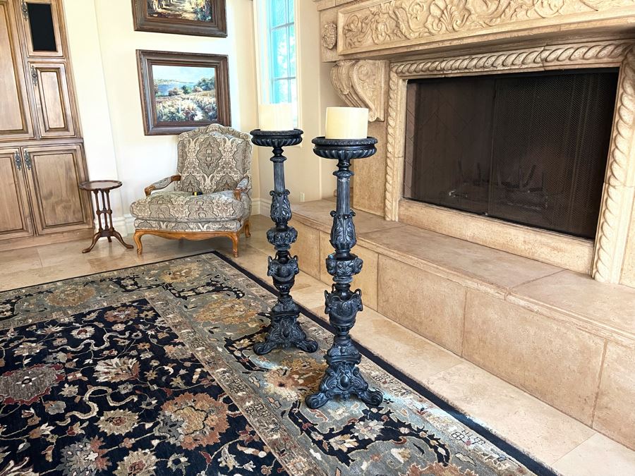 Large Pair Of Maitland-Smith Metal Ram's Head Candlesticks 42H [Photo 4]