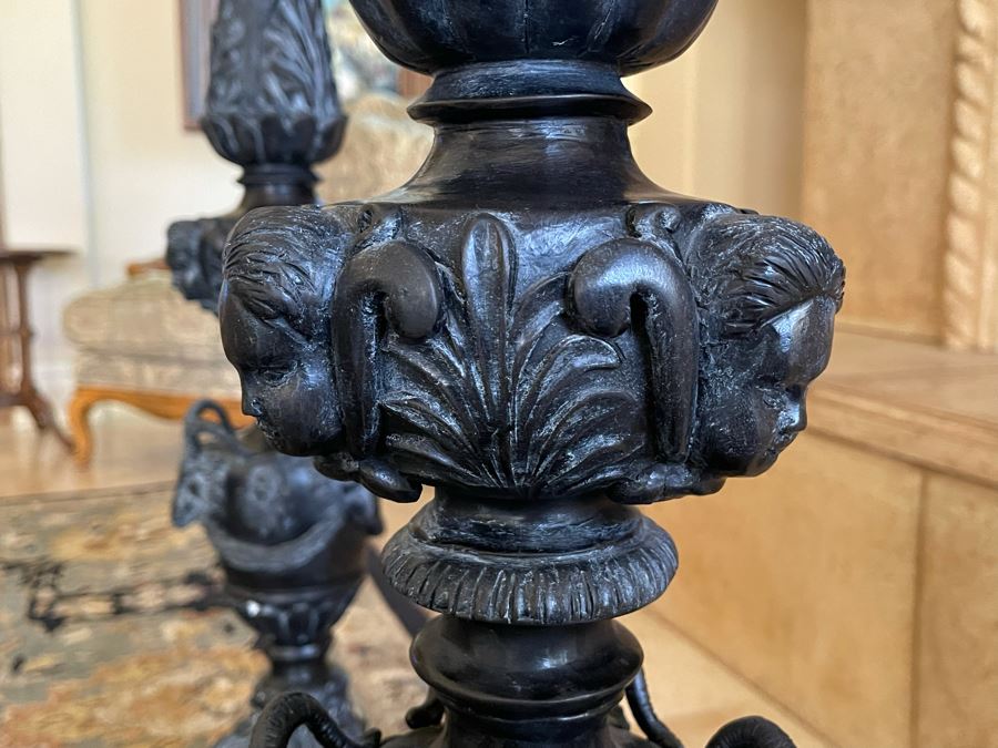 Large Pair Of Maitland-Smith Metal Ram's Head Candlesticks 42H [Photo 7]
