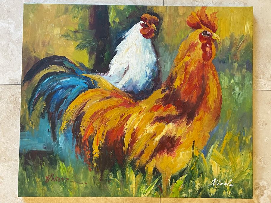 Original Rooster Painting On Canvas 24 X 20 [Photo 2]