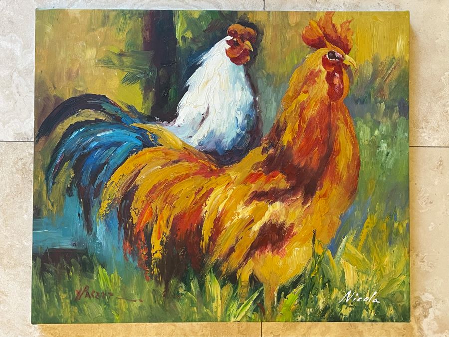 Original Rooster Painting On Canvas 24 X 20 [Photo 1]
