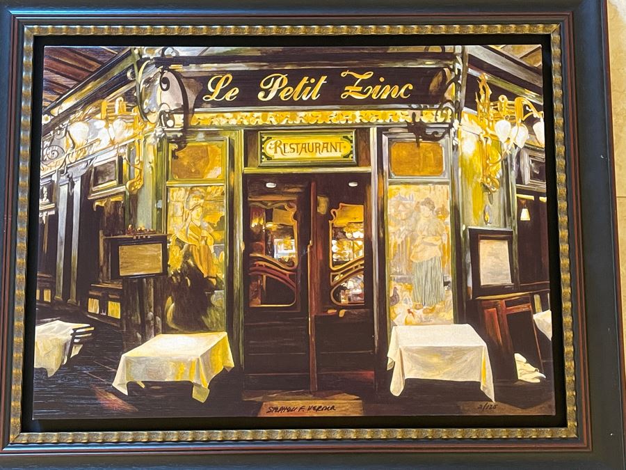 Stephen F. Verona Limited Edition Framed Canvas Print Of French Restaurant Le Petit Zinc Signed And Numbered 28 X 20 [Photo 1]