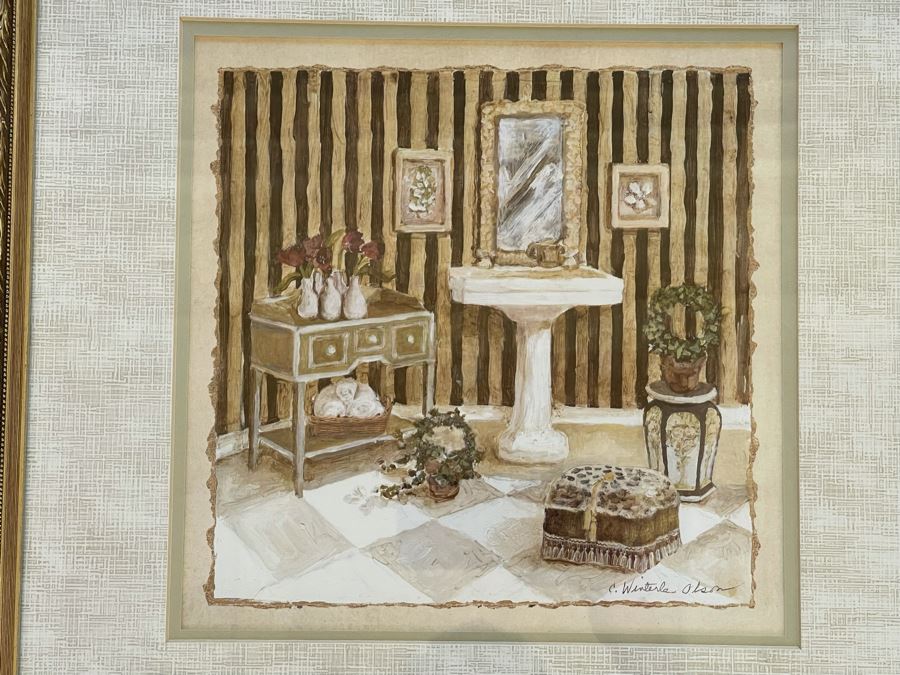 Pair Of Framed Vintage Bath Prints 20 X 20 Retails $250 [Photo 2]