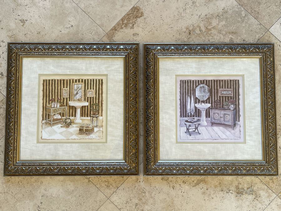Pair Of Framed Vintage Bath Prints 20 X 20 Retails $250 [Photo 1]
