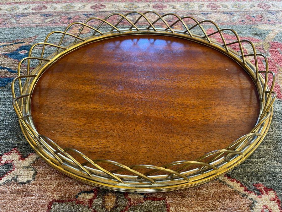 La Barge Oval Wooden And Metal Tray 14 X 12 [Photo 1]