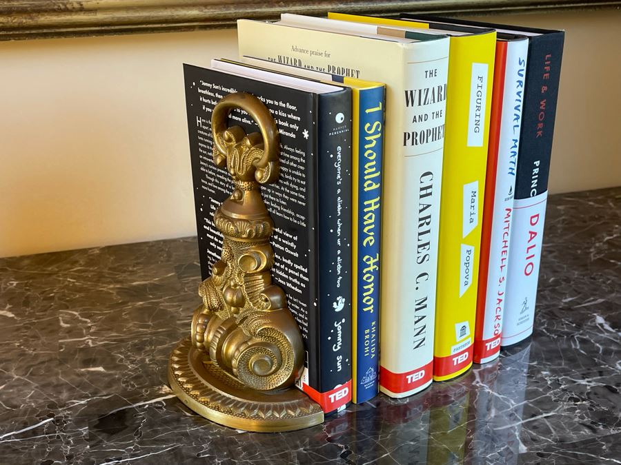 Pair Of Brass Bookends With Collection Of Six Books [Photo 2]