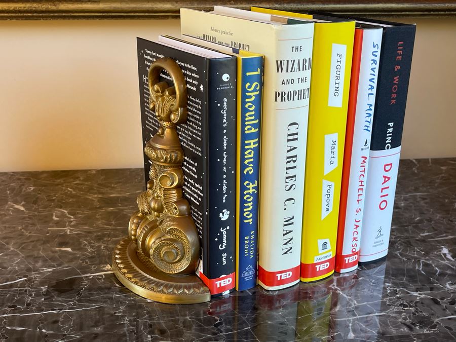 Pair Of Brass Bookends With Collection Of Six Books