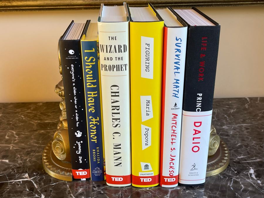 Pair Of Brass Bookends With Collection Of Six Books [Photo 3]