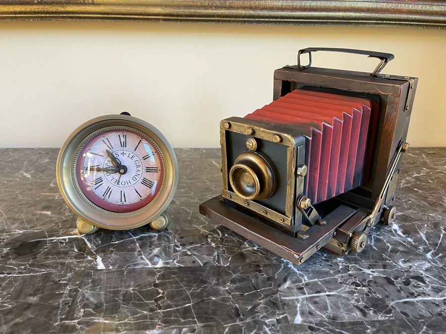Decorative Metal Bellows Camera And Le Grand Hotel Paris Clock [Photo 2]