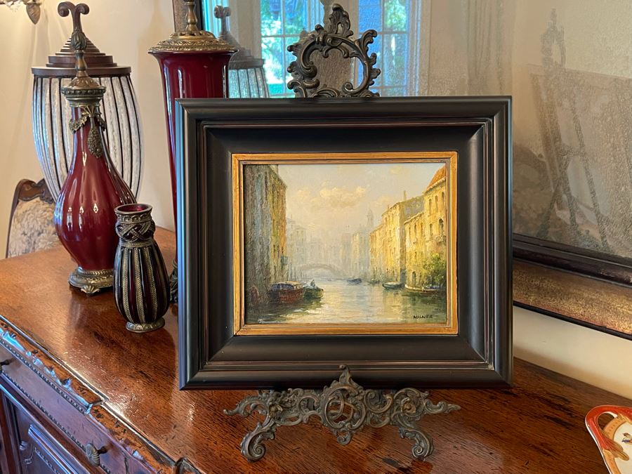 Small Signed Painting By Milner 10 X 8 Includes Metal Easel [Photo 2]