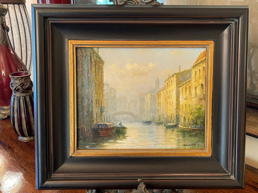 Small Signed Painting By Milner 10 X 8 Includes Metal Easel [Photo 3]