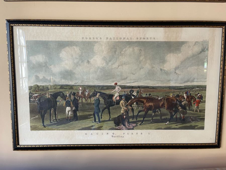 Framed Engraving: Racing, Plate 1 'Saddling' Fores's National Sports Painted By J.F. Herring Engraved By J. Harris & C. Quentery 43 X 24 [Photo 3]