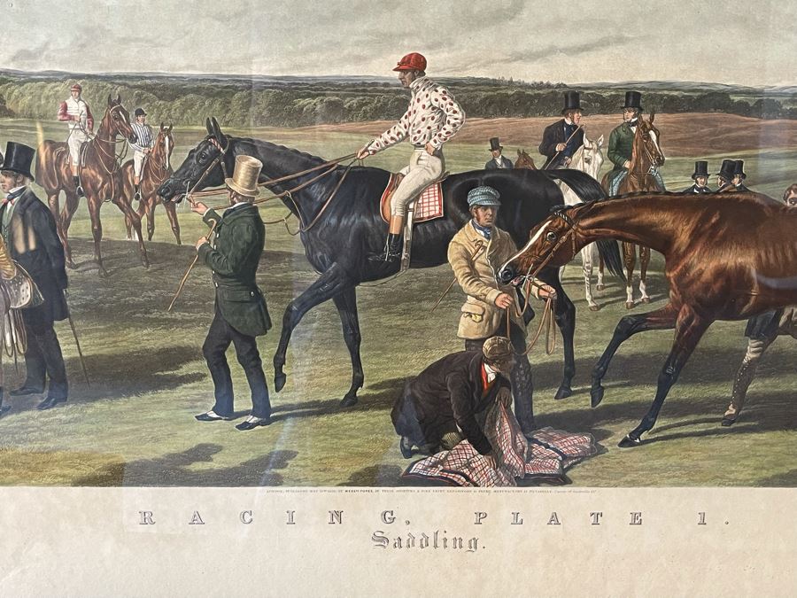 Framed Engraving: Racing, Plate 1 'Saddling' Fores's National Sports Painted By J.F. Herring Engraved By J. Harris & C. Quentery 43 X 24 [Photo 4]