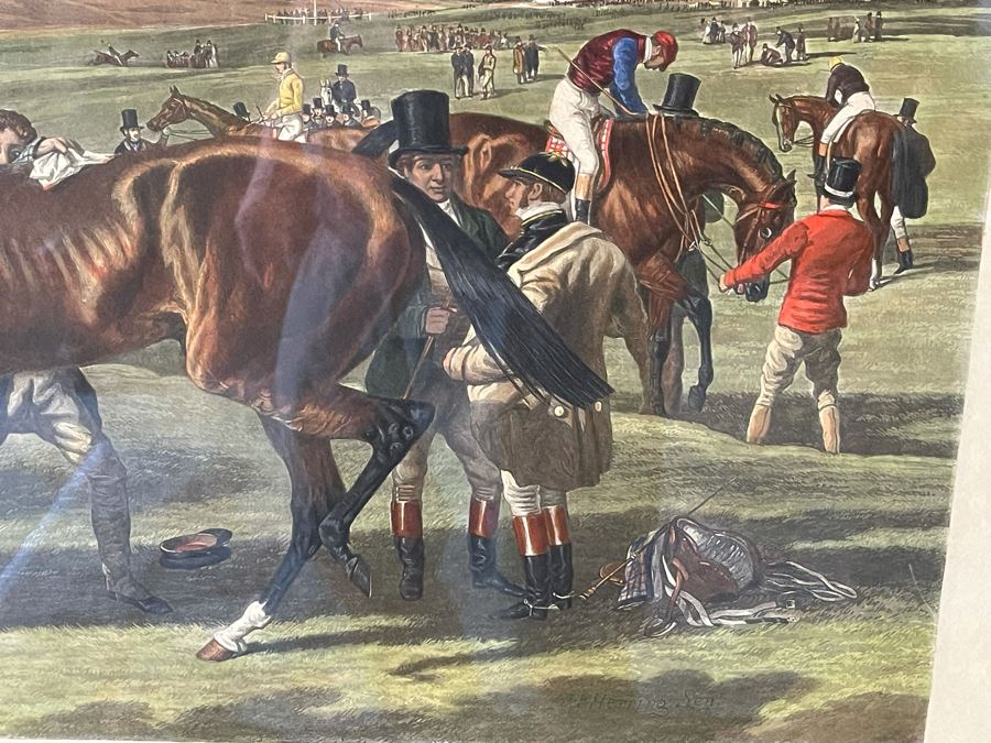 Framed Engraving: Racing, Plate 1 'Saddling' Fores's National Sports Painted By J.F. Herring Engraved By J. Harris & C. Quentery 43 X 24 [Photo 14]