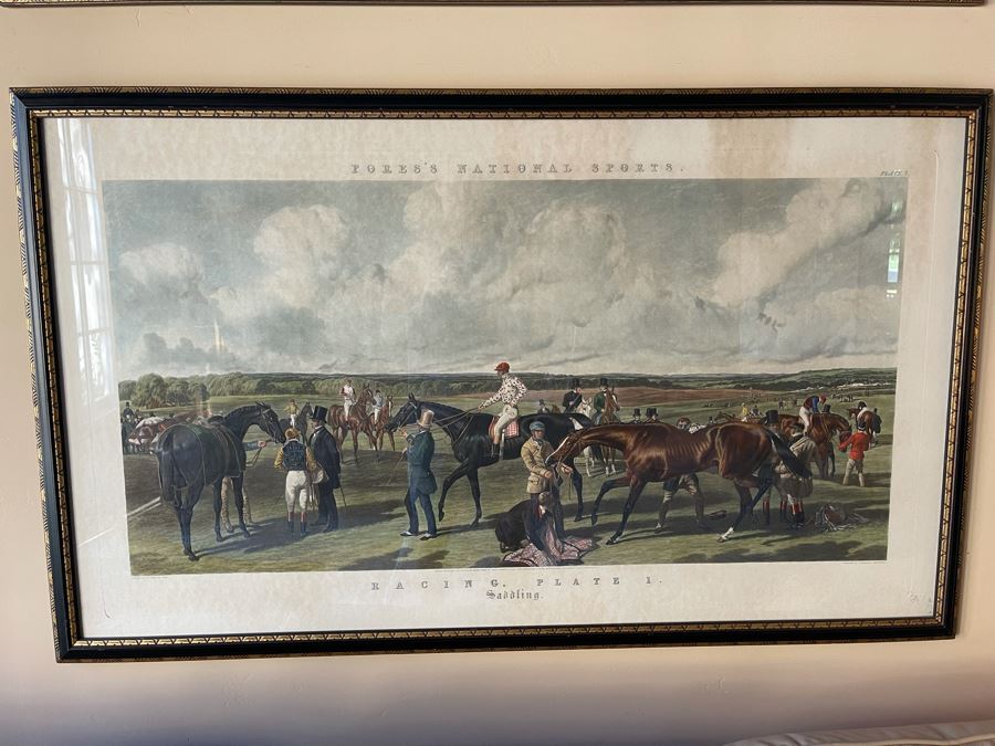 Framed Engraving: Racing, Plate 1 'Saddling' Fores's National Sports Painted By J.F. Herring Engraved By J. Harris & C. Quentery 43 X 24 [Photo 2]
