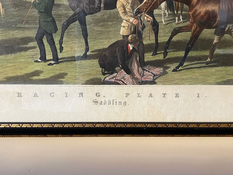 Framed Engraving: Racing, Plate 1 'Saddling' Fores's National Sports Painted By J.F. Herring Engraved By J. Harris & C. Quentery 43 X 24 [Photo 5]