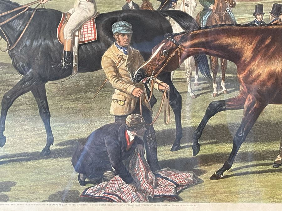 Framed Engraving: Racing, Plate 1 'Saddling' Fores's National Sports Painted By J.F. Herring Engraved By J. Harris & C. Quentery 43 X 24 [Photo 12]